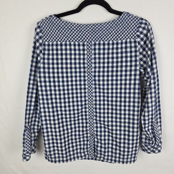 J. Jill Navy & White Gingham Button Back Long Sleeve Top Extra Small Fall Plaid - Picture 3 of 7